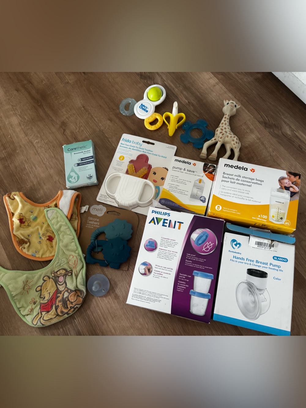 New baby ultimate bundle. Breast pump teether, bibs